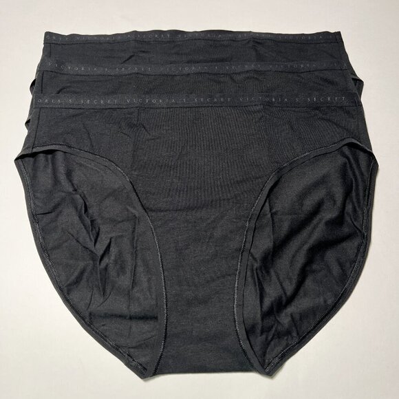 Victoria Secret XL Brief Panties High Waist High Leg Cotton Black Lot of 3 - Picture 1 of 5